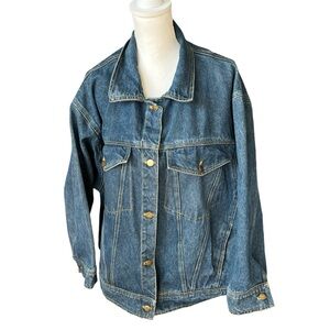 VTG Komitor dark blue denim jean jacket 24 1/2 men women unisex xlarge cotton